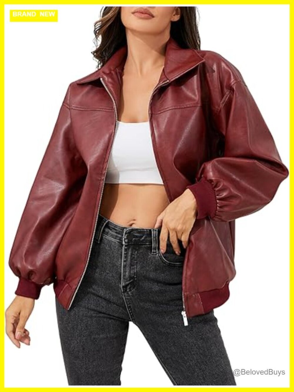 Vintage Washed Faux Leather Oversized Motorcycle Biker Bomber Jacket With